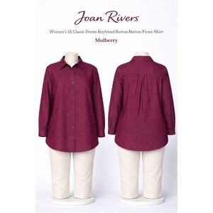 Joan Rivers Mulberry Denim Boyfriend Shirt 3X Red Brown Button Up A266637 Womens